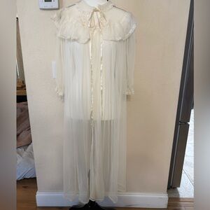 RARE VTG 50s MCM Carillon Sheer Nylon Chiffon Nightgown Robe White Bridal Sz 36